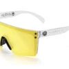 Lazer Face Glasses: HI-VIS YELLOW Z87 -Heatwave Clear Hi Vis Yellow Angle